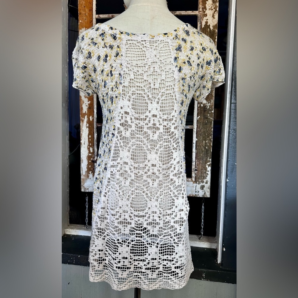 Free People Lace Back Floral Knit Tunic Top Boho Festival Ivory Blue S/P - Picture 5 of 8